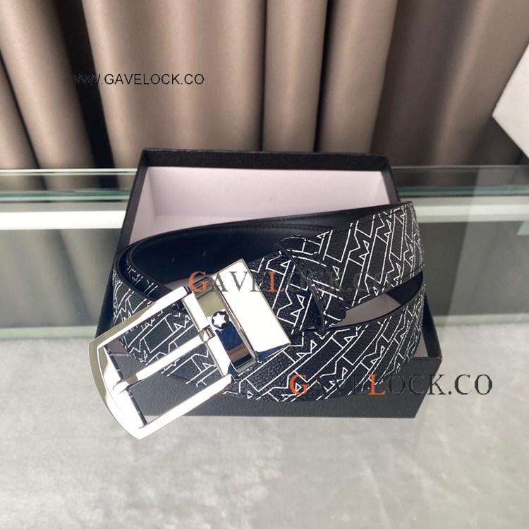 Mont blanc Pin Buckle Black Printed belt 35mm